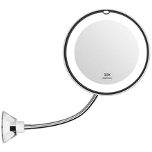 Charger l'image dans la galerie, Flexible Gooseneck 10" 10 X Magnifying LED Lighted makeup mirror,Bathroom Vanity Mirror with Strong Suction Cup, 360 Degree Swivel,Daylight,Cordless/Compact Travel Mirror